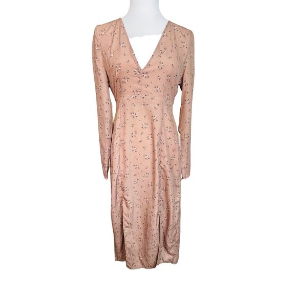 Missguided Brown Floral Plunge Split Midi Dress NWT Size 6 - Picture 1 of 9